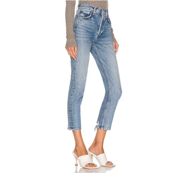 Agolde Riley High Rise Straight Crop Jean US 28 Blue Denim 100% Organic Cotton - Picture 3 of 16